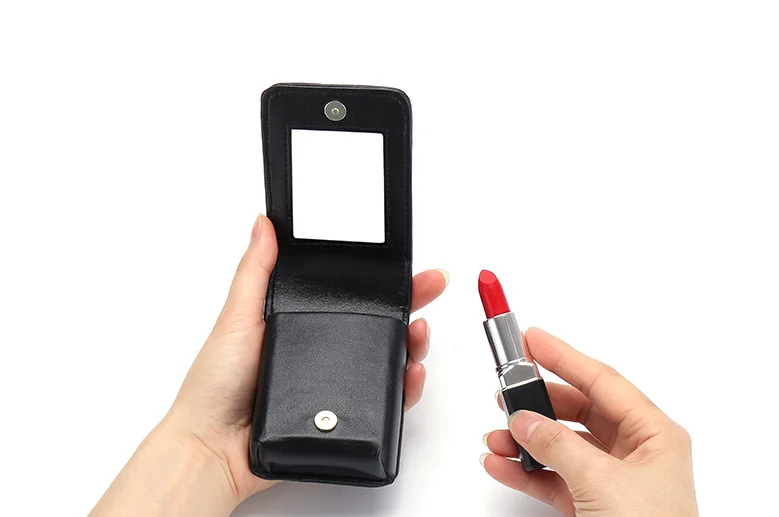 Fancy Genuine Leather Mini Makeup Case For Lipstick With Mirror,Mini