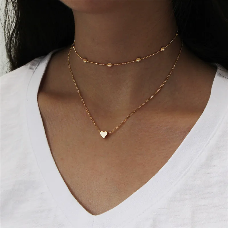 

Simple Fashion Female Peach Heart Multi-Layer Clavicle Neck Chain Necklace Heart-Shaped Pendant