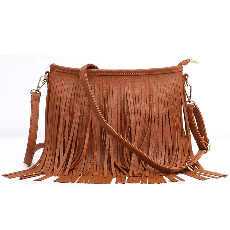 

Wholesale Leather Convertible Crossbody Bag Fringe Tassel Shoulder Messenger Bag Women's Large Crossbody Purse Handbag, Accept custom made