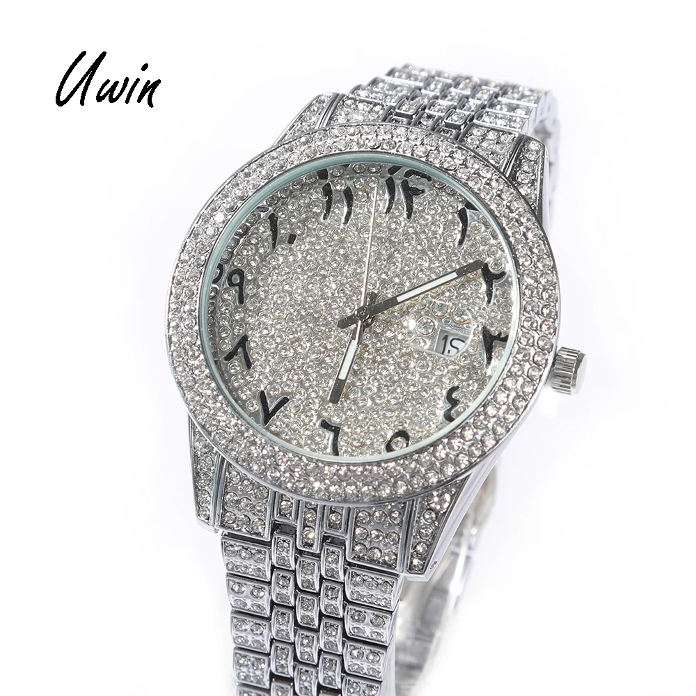 

UWIN 2021 Hiphop Bling Bling Watches One Pieces MOQ Icy Watch for Men and Women Iced Out Rapper Wrist Watches