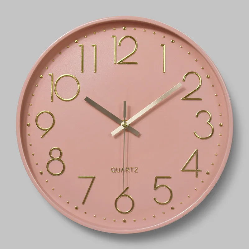 

30cm Gentle Pink Gold Word Mirror Mute Wall Clock for Kids Rooms Thick Border Clocks Reloj de pared Bedroom Corridor Home Decor