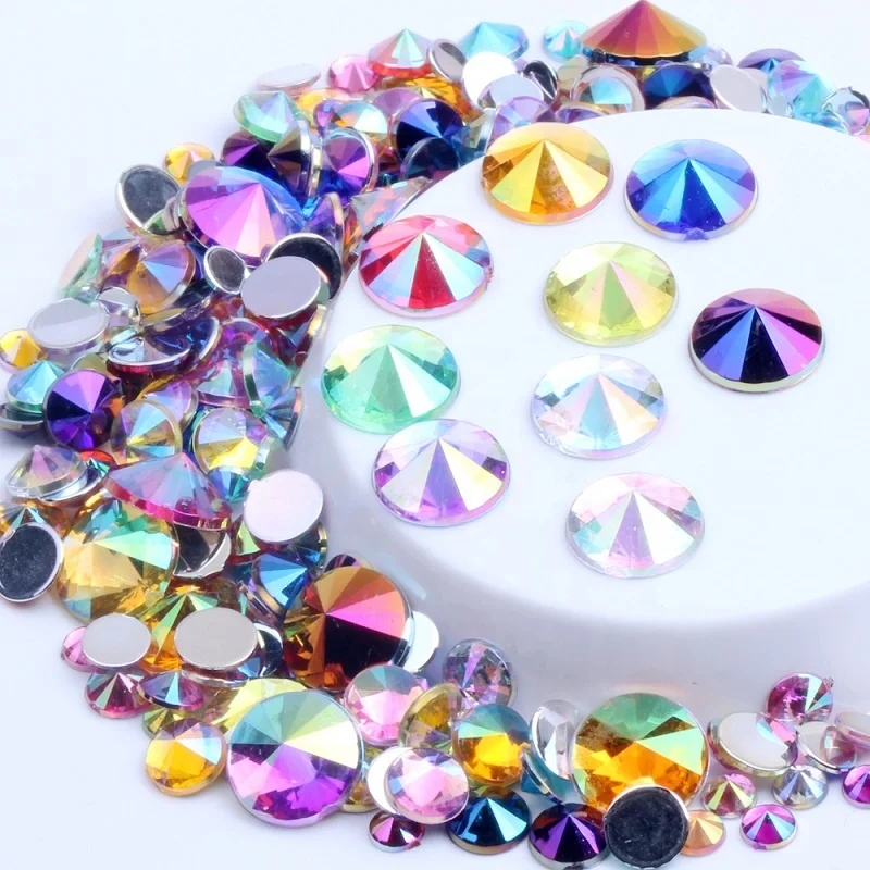 

Colorful AB Rivoli Crystal Gems Round Crystal Stones Non Hotfix Strass Acrylic Rhinestone, Pink ab, red ab, black ab, etc