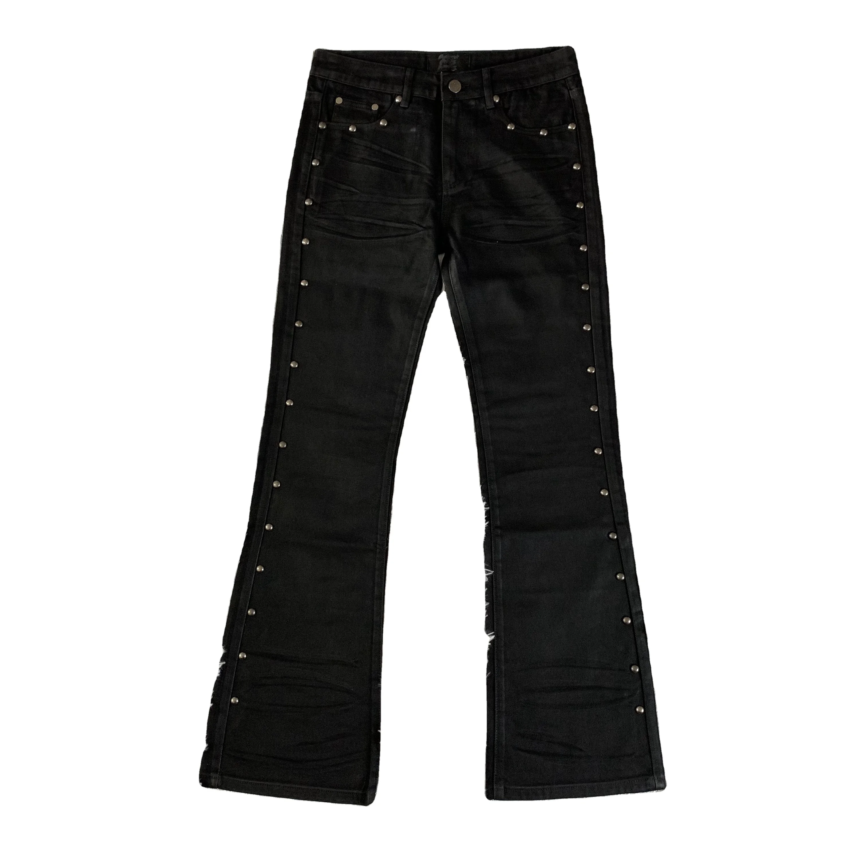 DENIMGUYS Men's High Street Fashion Washed Denim Bell-bottoms Pants Men Retro Cowboy Flared Jeans With Metal Stud Decorate
