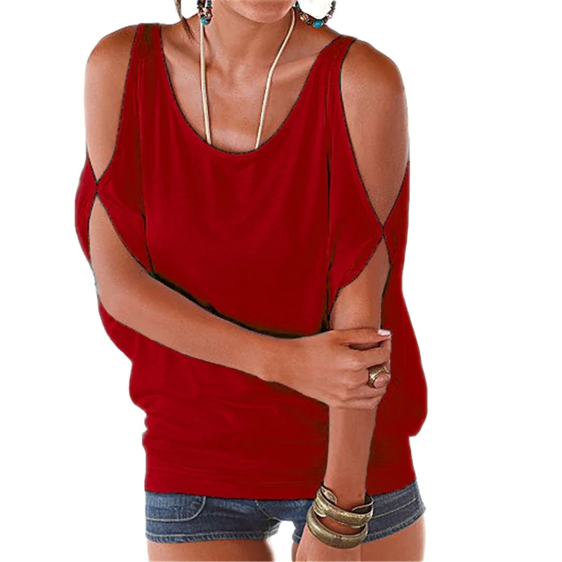 

Mzl's Love Women Casual Summer T Shirt Slit Sleeve Cold Shoulder Top