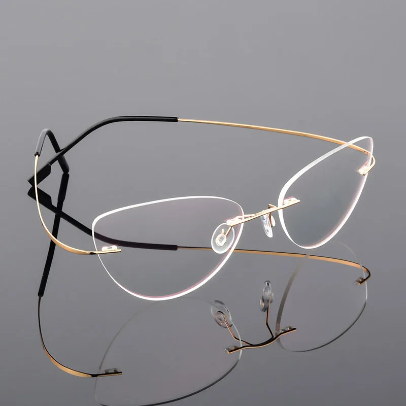 

new fashion products 2021 high quality flexible lightweight thin optics glasses rimless cateye alloy frames glasses eyeglasses