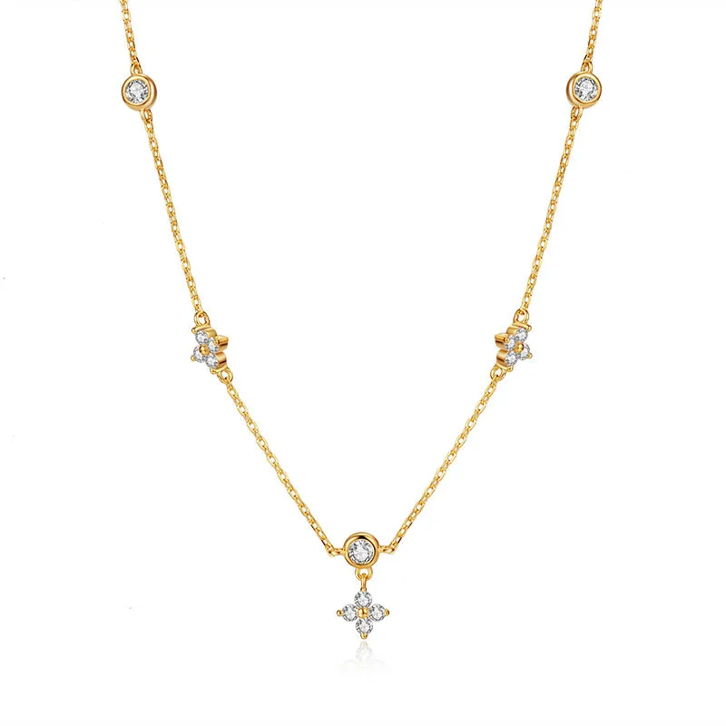 

Women trendy dainty 925 silver gold plated fine jewelry four leaf clover zircon Charms necklaces