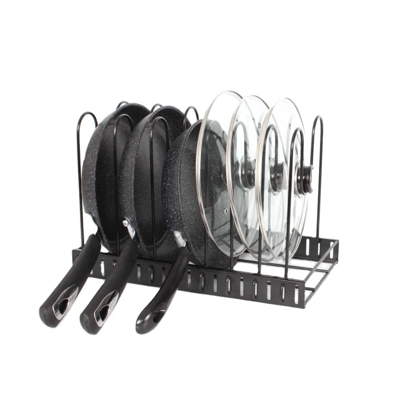 

Kitchenware Storage Adjustable Frying Pot And Pan Organizer Rack, Black