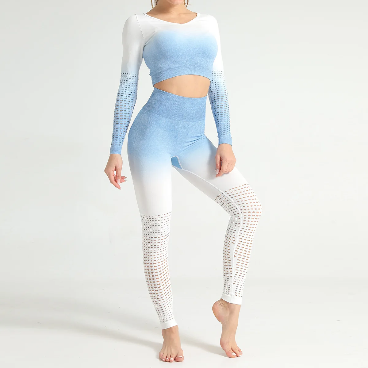

Wholesale Top And Leggings Long Sleeve Ombre Yoga Set