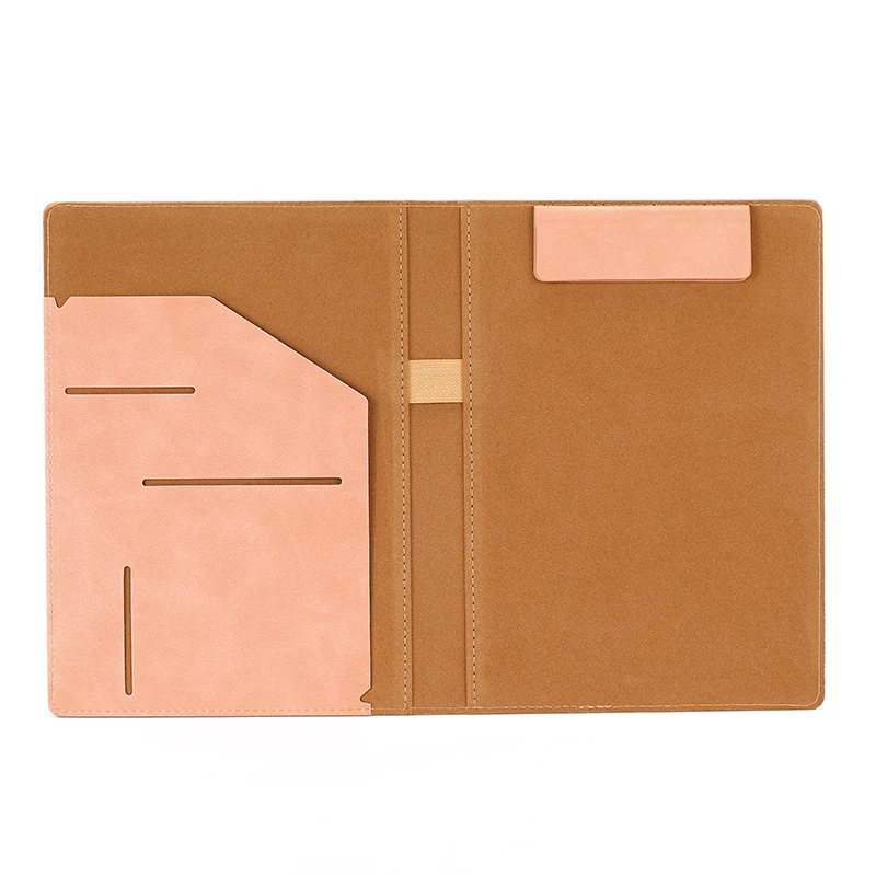 2025 New Design A4 Size File Folder PU Leather Cover A4 Portfolio with Magnetic Binder Clip File Can Make logo