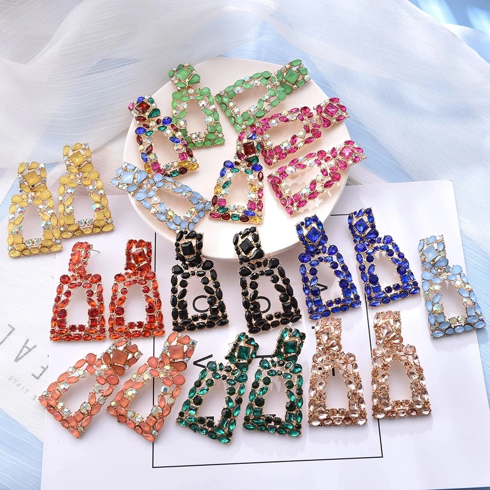 

AENSOA Za 2020 Pendientes Trapezoid Colorful Statement Crystal Rhinestone Earrings Women Fashion Jewelry Drop Aretes