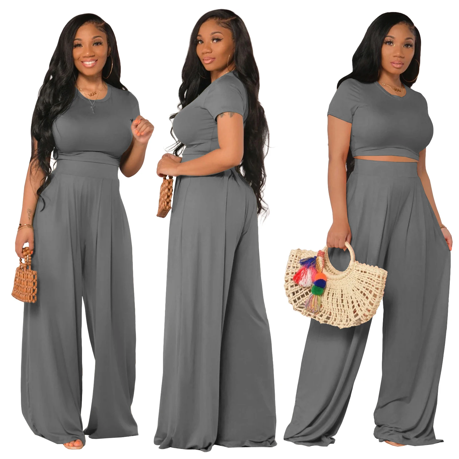 

cotton wide leg casual summer woman clothing sets two piece outfits