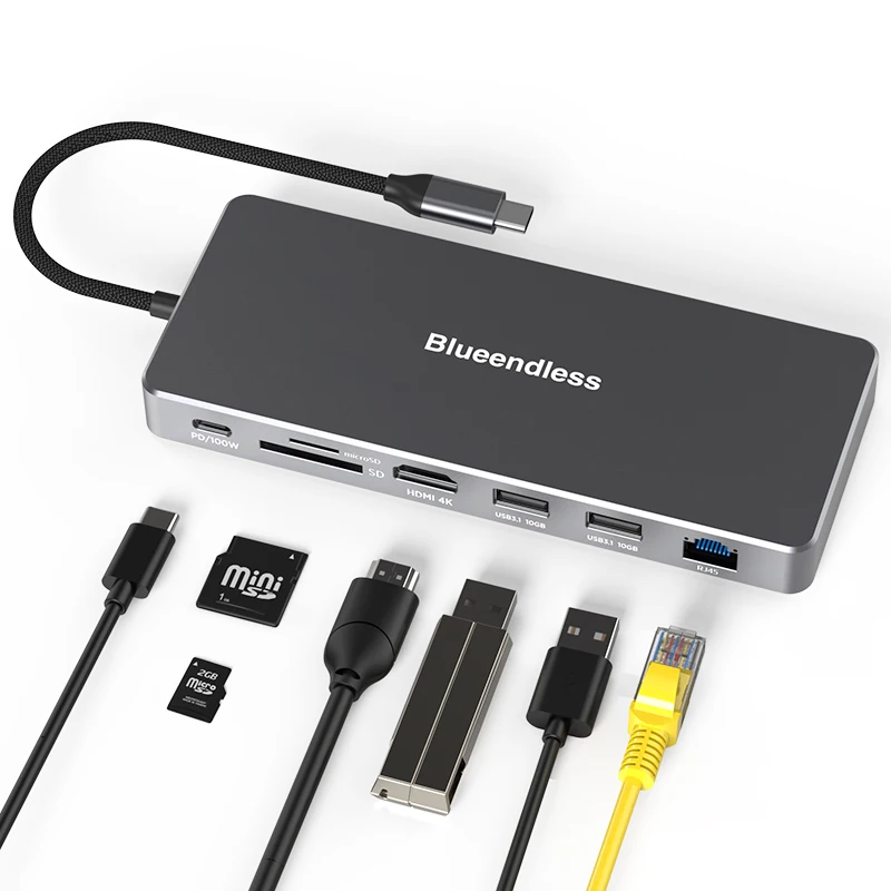 

Blueendless new arrival 8 in 1 usb c hub usb c hub hdtv dual protocol 10Gbps m.2 ssd enclosure