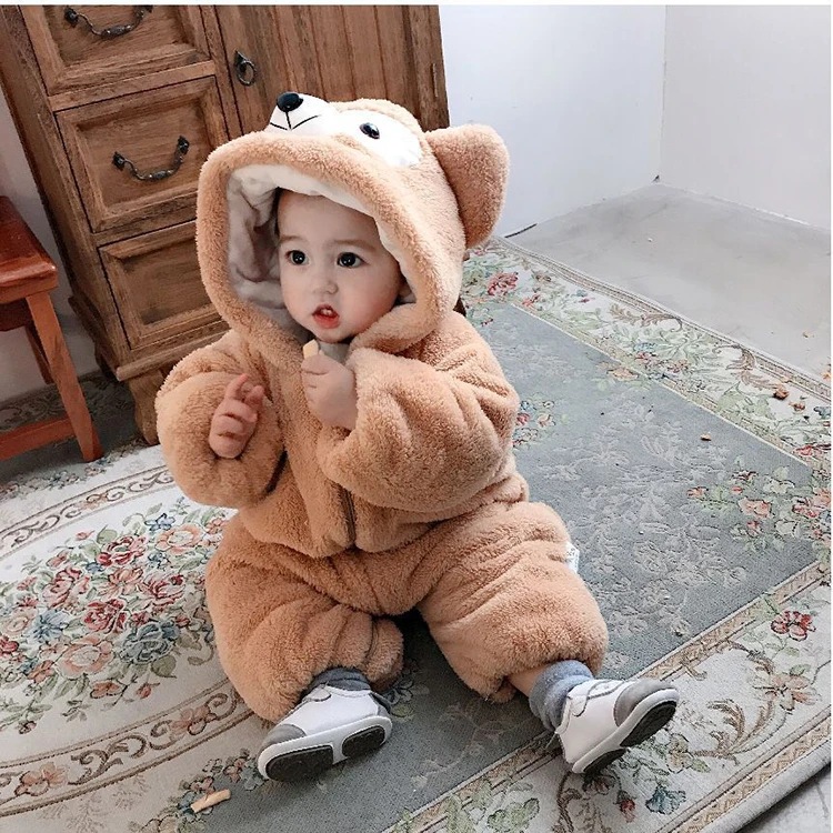 

Baby Cartoon Bear Thick wool Outerwear Clothes Toddler Kids Boy Girls Cute Ear Zipper Fleece Hooded Warm Outwear onesie, Customized color