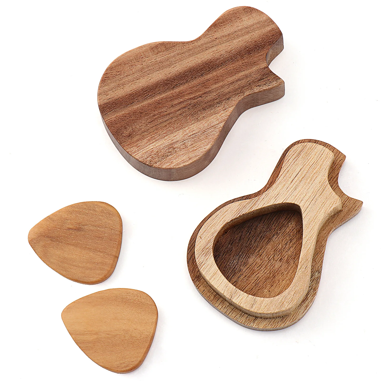 

Factory direct sales can be customized LOGO Acacia wooden Guitar pick box Solid wood production, Log / light brown
