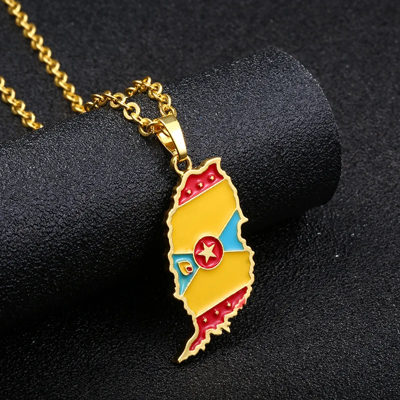 

Fashion Gold color Grenada Island Map Flag Pendant Necklace Stainless steel chains Men women Country Map Necklace (KSS267), Same as the picture
