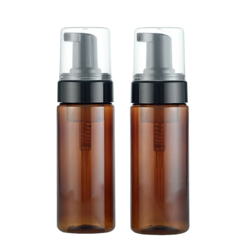 

150ml brown foam bottle with black pump head cosmetic packaging Cleansing Cream foaming mousse bottle