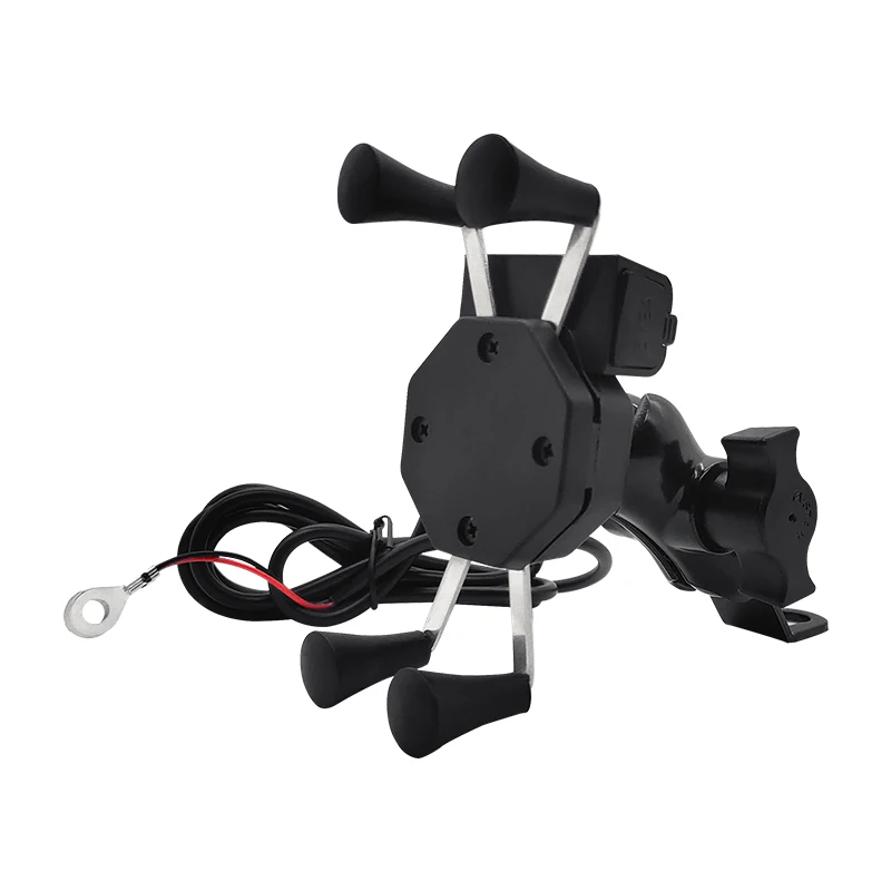 

360 Rotation X-Grip Motorcycle Motorbike Phone Holder with USB Charger for iPhone Samsung GPS ATV Scooter, Black
