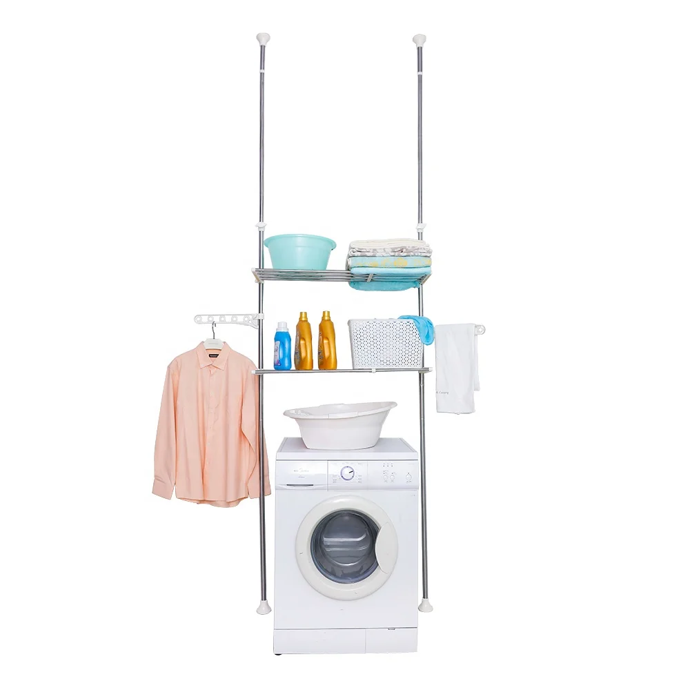 

2-Tiers Over Washer Dryer Storage Shelf Telescopic Laundry Organizer Above Wash Machine Toilet Tension Utility Bathroom Stand, Ivory