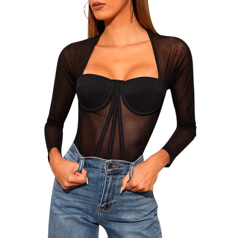 

2020 new arrivals autumn fashion contrast panel design women long sleeves top