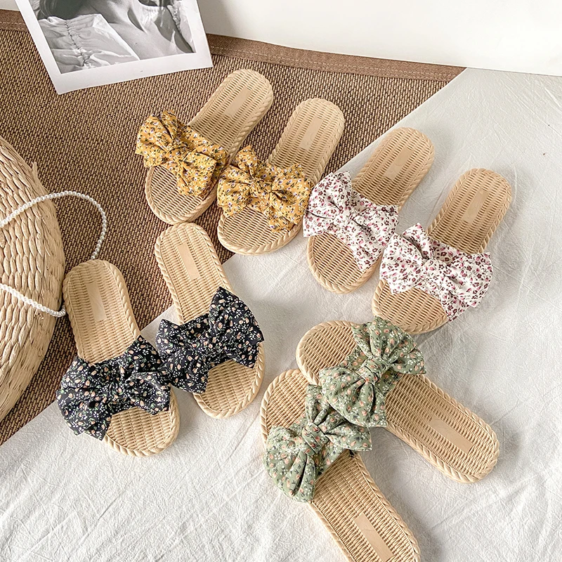 

Small floral bowknot fashion women's slippers flat beach slippers