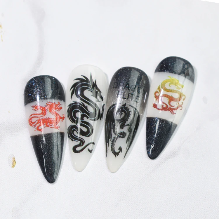 

Popular Nail Supplies Press On Nails Private DIY Adhesive 3D Gold Brand Dragon Nail Stickers 1397-1408, Colorful