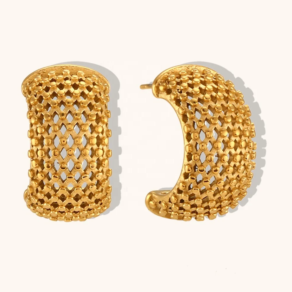 

Dingran Hollow C Shape Mesh Earring Tarnish Free Hypoallergenic 18k Gold Plated Jewelry Earring