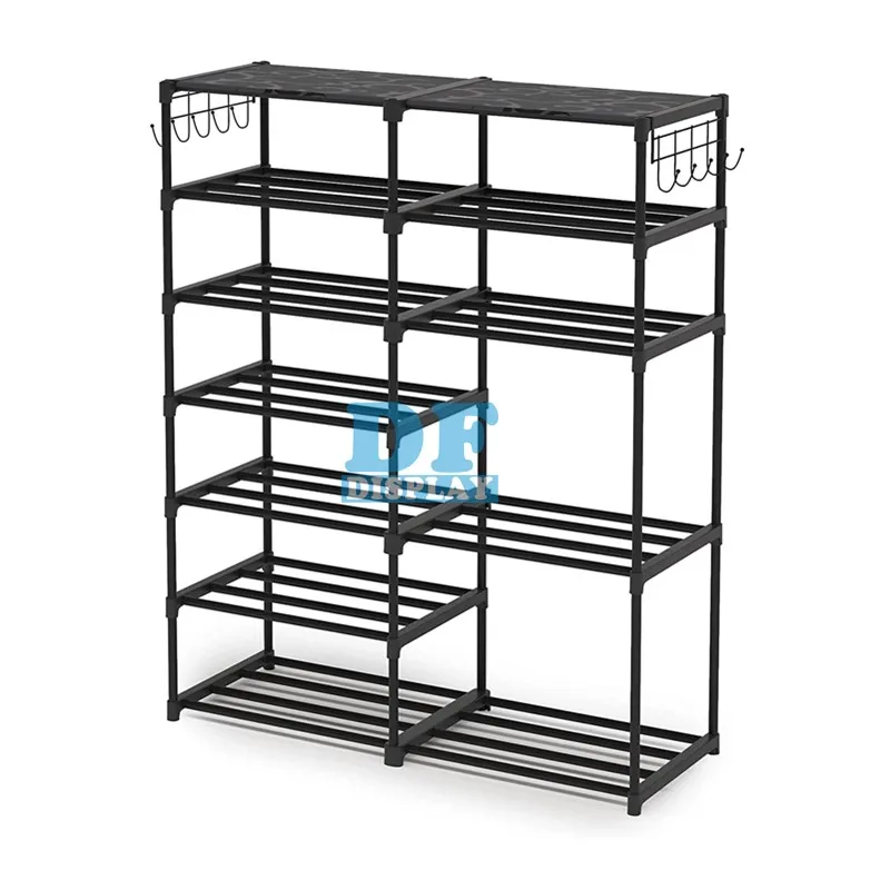 

HS063 Shoe Shelf Shoe Storage Organizer Unit Entryway Shelf Stackable Cabinet Tier Durable Metal Shoe Rack, Black