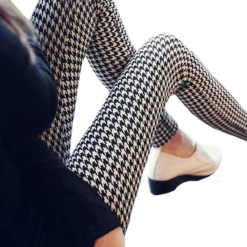 

Checkered Leggings Floral Patterned Print Leggins For Women Houndstooth Soft Cotton Leggins Elastic Design