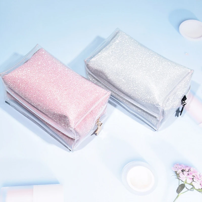 

Hot Selling Sparkling Bling PVC Cosmetic Pouch Bruch Storage Bags Luxury Glitter Waterproof Makeup Bag, Pink, grey