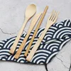 Eco Friendly Bamboo Cutlery With Bag Wooden Fork And Spoon Chopstick Set