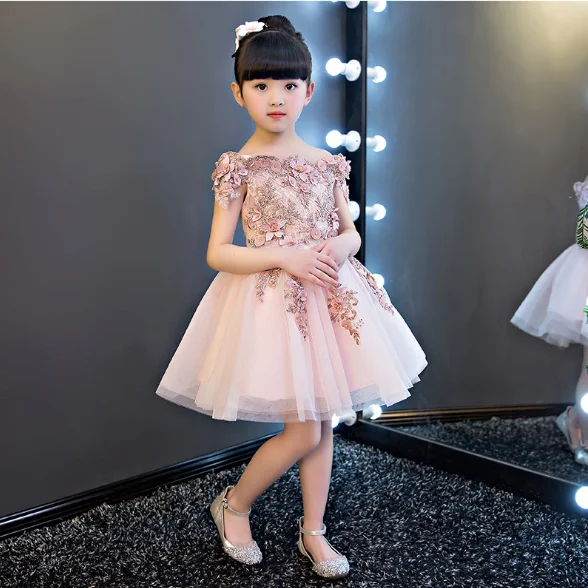 

Children's princess dress flower girl wedding dress performance dress pink 7design