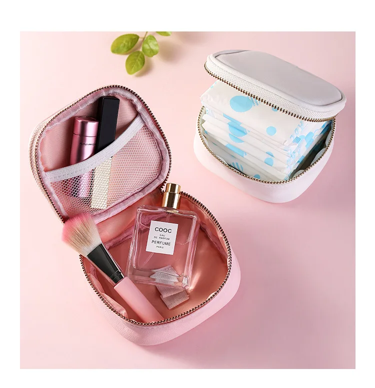 

Girls cute large capacity cosmetic lipstick bag PU sanitary napkin storage bag holder
