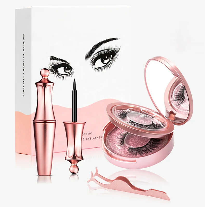 

OLooya Factory High Quality 2 Pairs Magnet Eyelashes Magnetic Lashes Case With Eyeliner Kit Private Label Packaging