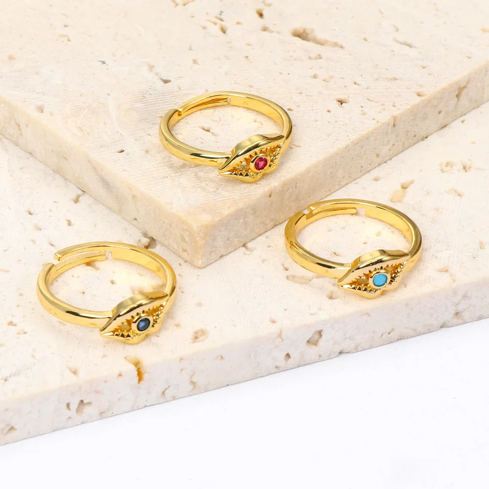 

Simple Tiny Jewelry 18K Gold Plated Turquoise Evil Eyes Finger Ring Cubic Zircon Turkish Eyes Ring