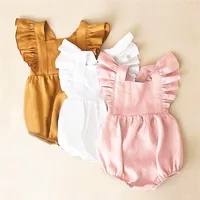 

Cute Beautiful summer flutter sleeves baby clothes Baby girl linen ruffle rompers