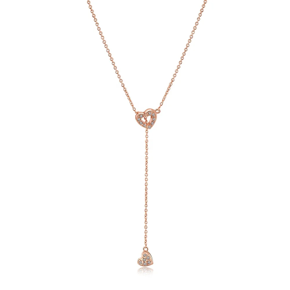 Jewelry Manufacturer China Supply Trendy Cheap Lariat Double Heart Pendant Necklace for Girlfriend N159-M