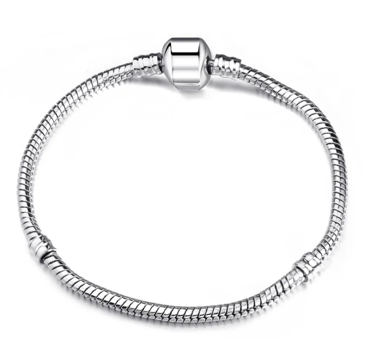 

High Quality Authentic Silver Color Snake Chain Fine Bracelet Fit European Charm Bracelet for Women DIY Jewelry Making