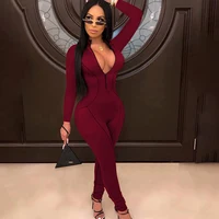 

Fall Solid Color Long Sleeve Skinny Clothes Womens Wholesale Jumpsuits