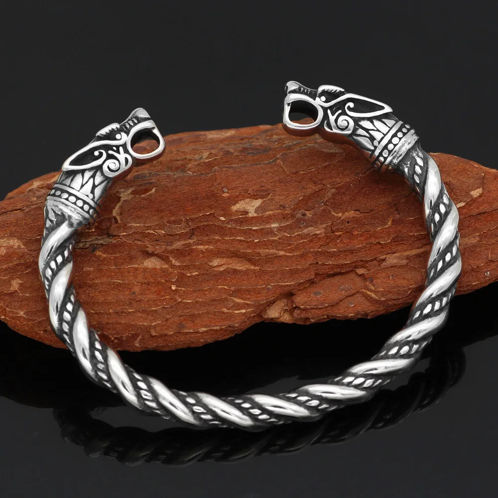 

New Retro Nordic Viking Dragon Bracelet Double Dragon Boys Bracelet Silver Plated Open Cuff Bangle Bracelet for Men Boy