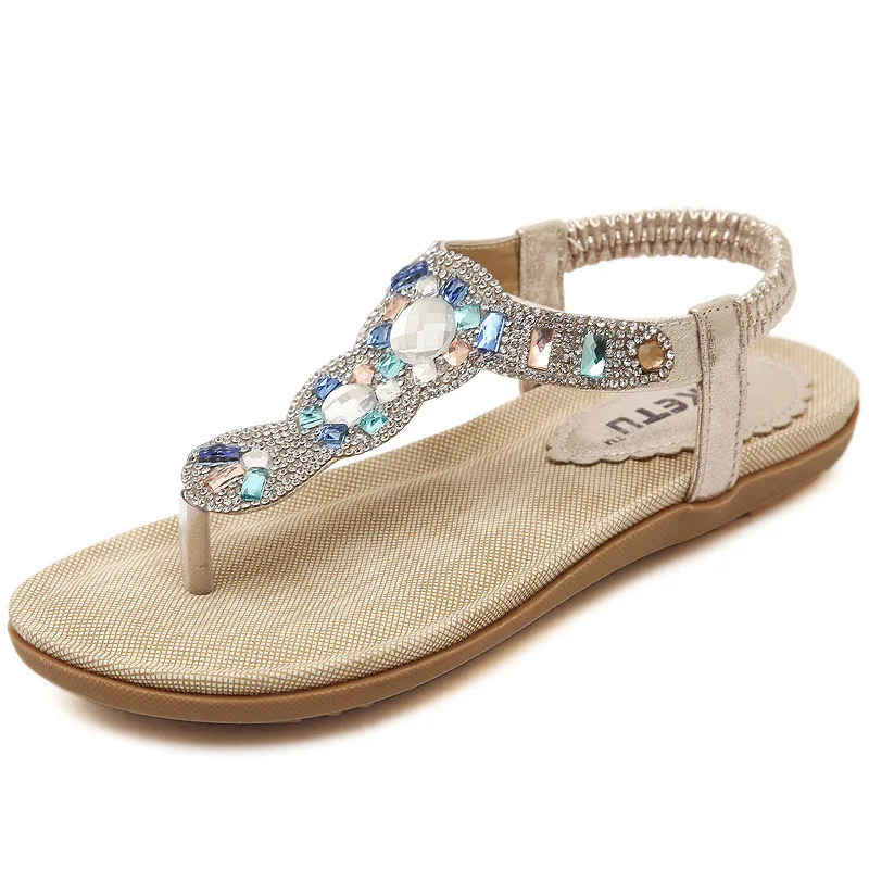 

Dropshipping Party Casual Sandals For Women And Ladies Leisure Flat Rhinestone Flip-flop Ankle Strap Woman's Sandals New