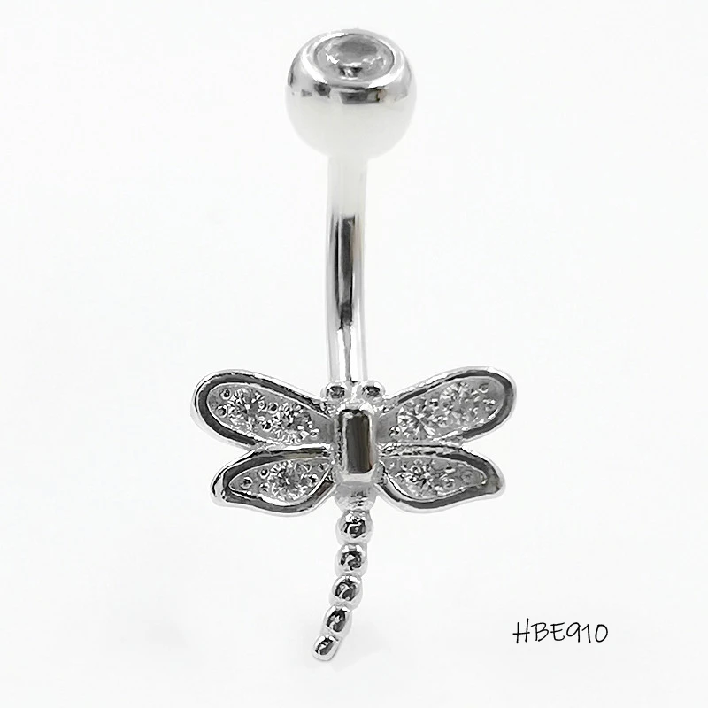 

HYHB910 Wholesale new S925 sterling silver belly button ring, diamond-studded dragonfly belly button nail, belly button button