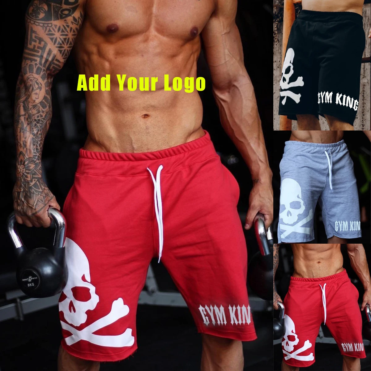 

JS06K summer 2022 new arrivals wholesale loose gym fitness fitness outdoor training letter skull print mens jogger sweat shorts, As shown