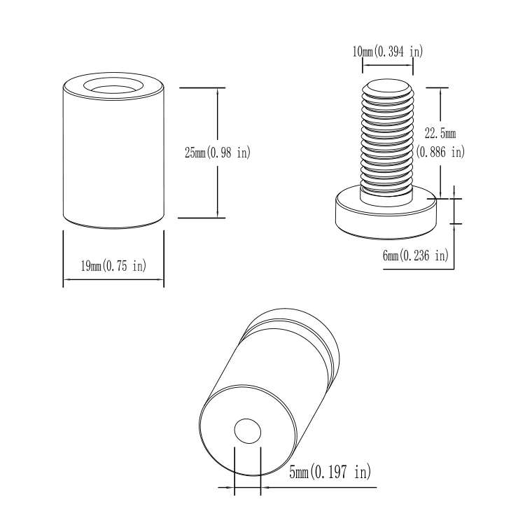 Mirror Glass Screw Finish New Color Sign Standoffs Rose Gold 19mm X