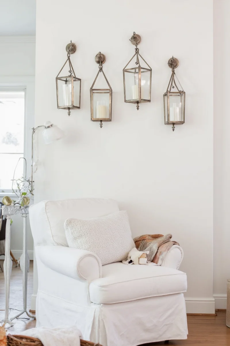 Wall lantern over a child's bookshelf