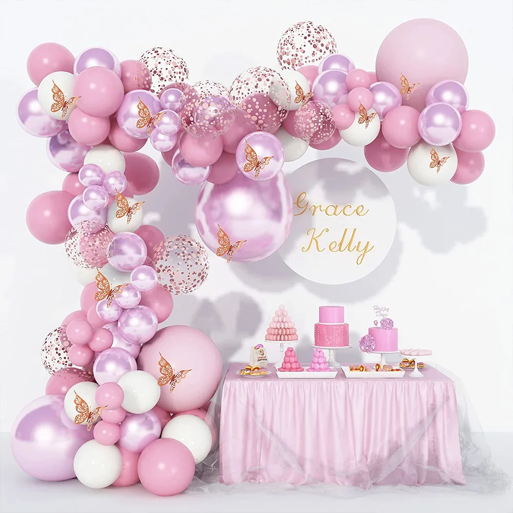 

Amazon hot selling balloon arch kit gold butterfly barbie powder confetti balloons garland birthday party wedding decorations