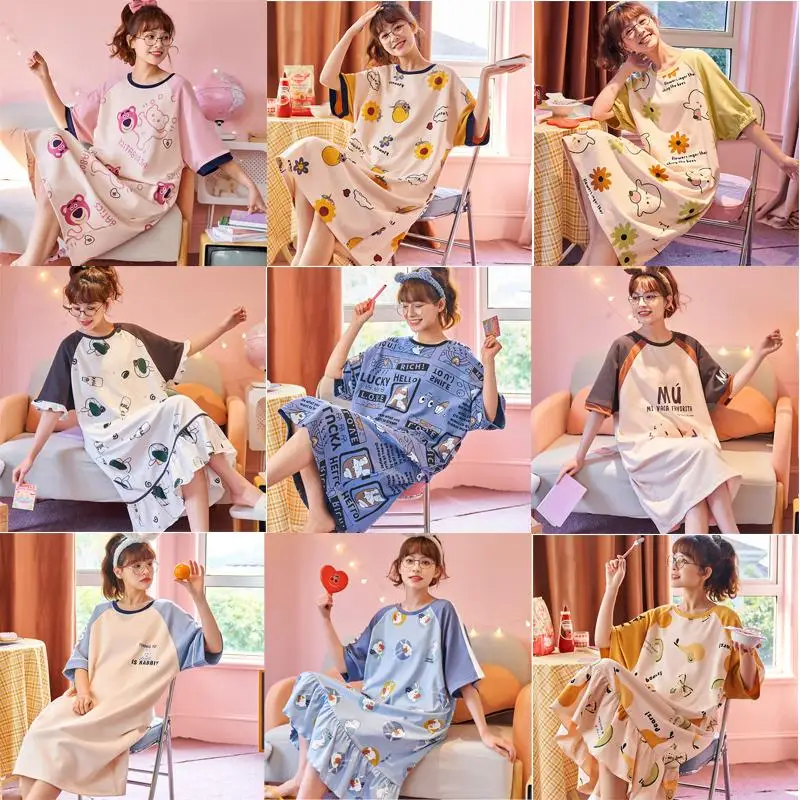 

Baju Tidur Wanita Wholesale Cartoon Printed Night Dress Summer Pajama Pijamas Por Mayor Sleepwear