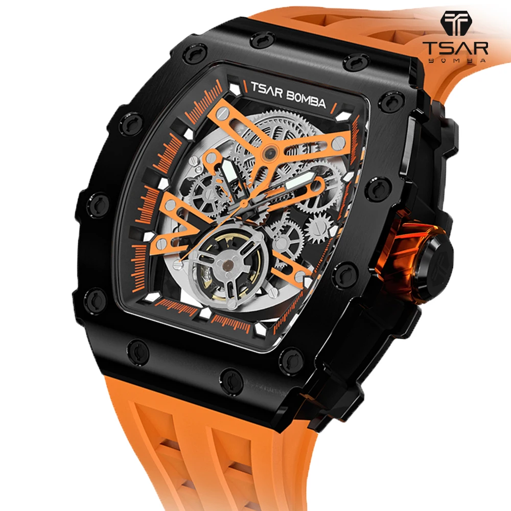 

Luxury Montre Pour Homme Mens Custom Skeleton Automatic Watch Double Hollow Tourbillon Mechanical Watches