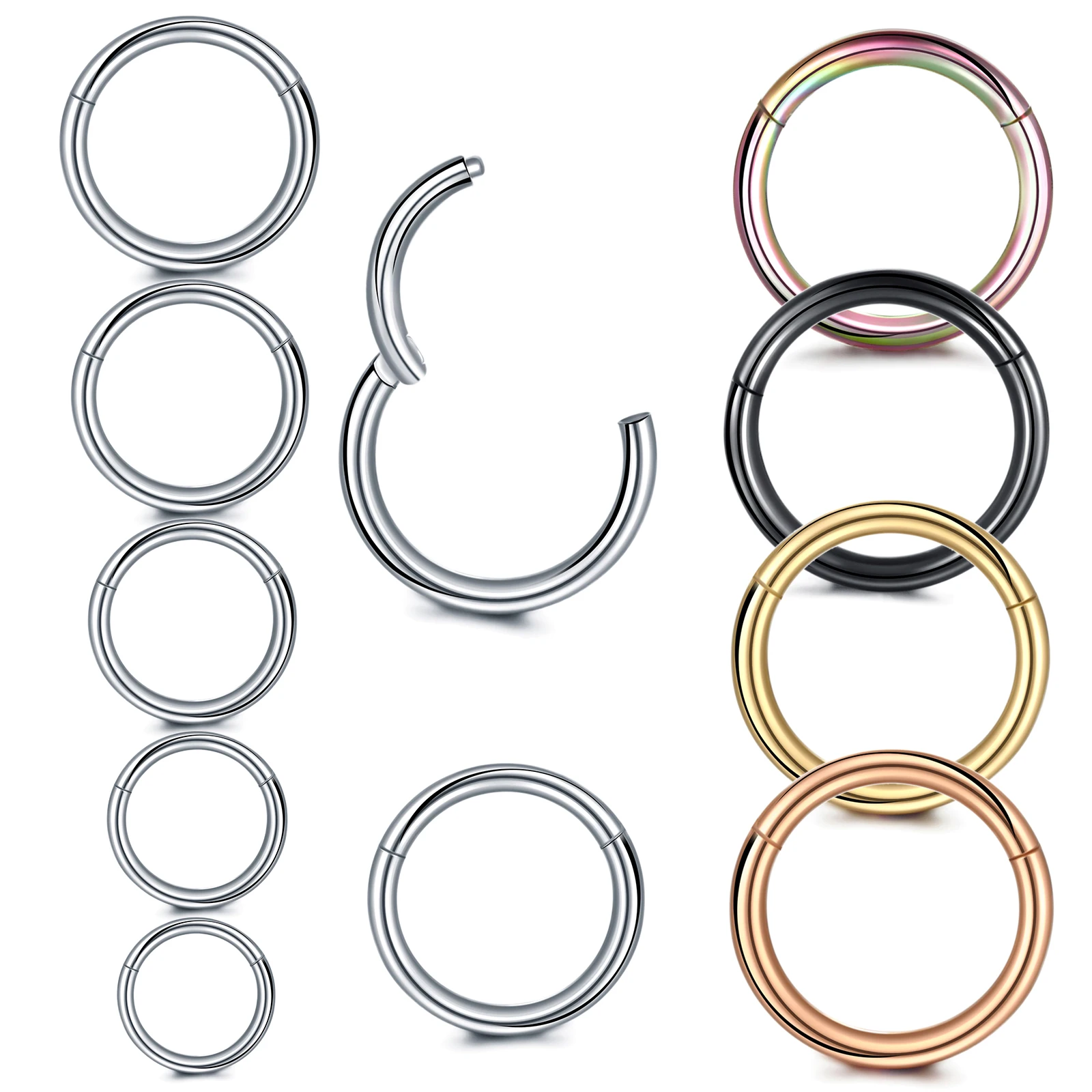 

316L Surgical Steel Nose Septum Clicker Piercing Segment Hinged Ring Nose Lip Ring Earrings Helix Tragus Piercing Body Jewelry