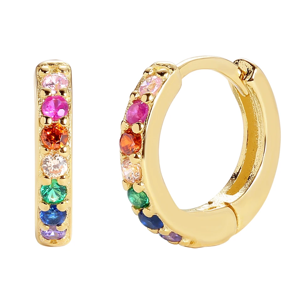 

Earring Manufacturer Brass Rainbow Pave Huggie Earrings 18K Gold Vermeil Hoops Earrings For Women Engagement Gifts