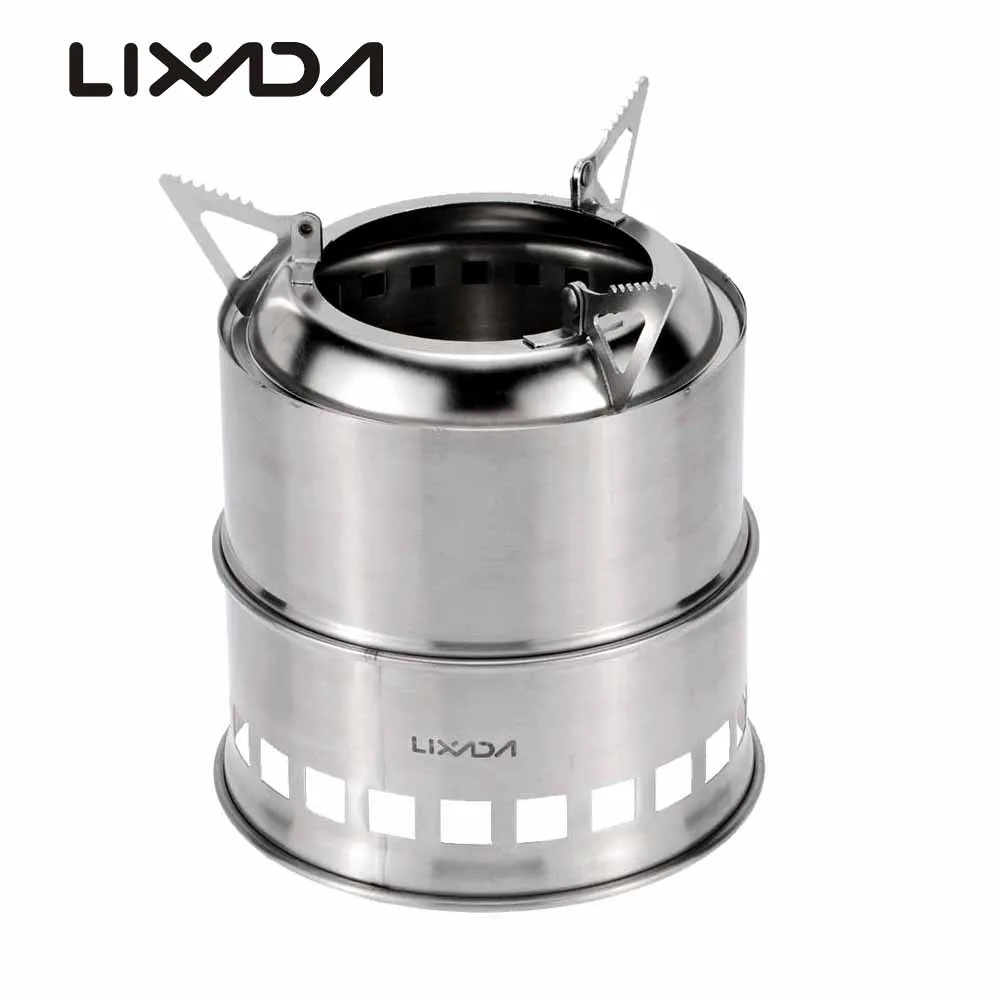 

Stainless Steel Wood Stove Burners+Alcohol Dish Portable Lightweight For Outdoor Cooking Picnic BBQ Camping with Barbecue Grill